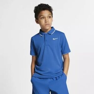 NIKE Court Blue Logo Dri-Fit Short Sleeved Polo Shirt (Boys)